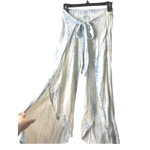 Kiwi Punch Blue Tie Dye‎ Palazzo Pants Flowy Wide Leg Beach Cover Up Size S